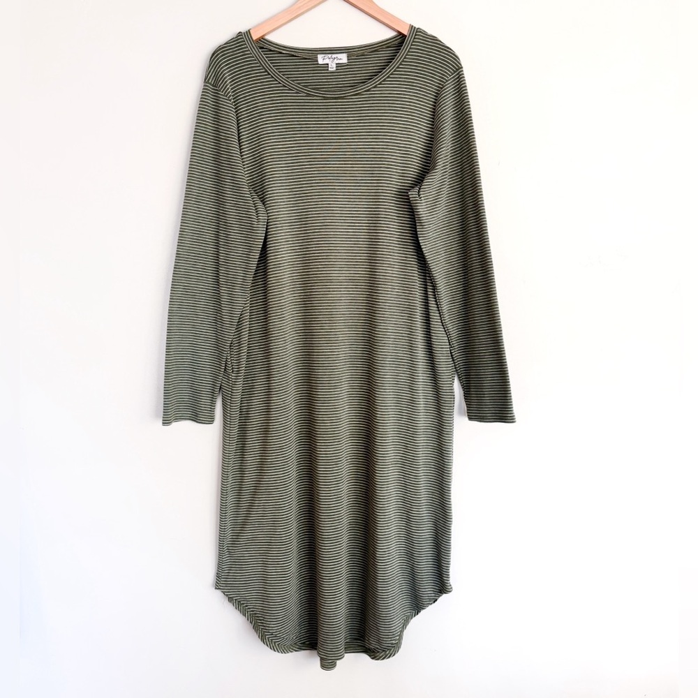 Anthropologie Polagram Green Striped Midi Dress With Pockets L Casual Minimalist